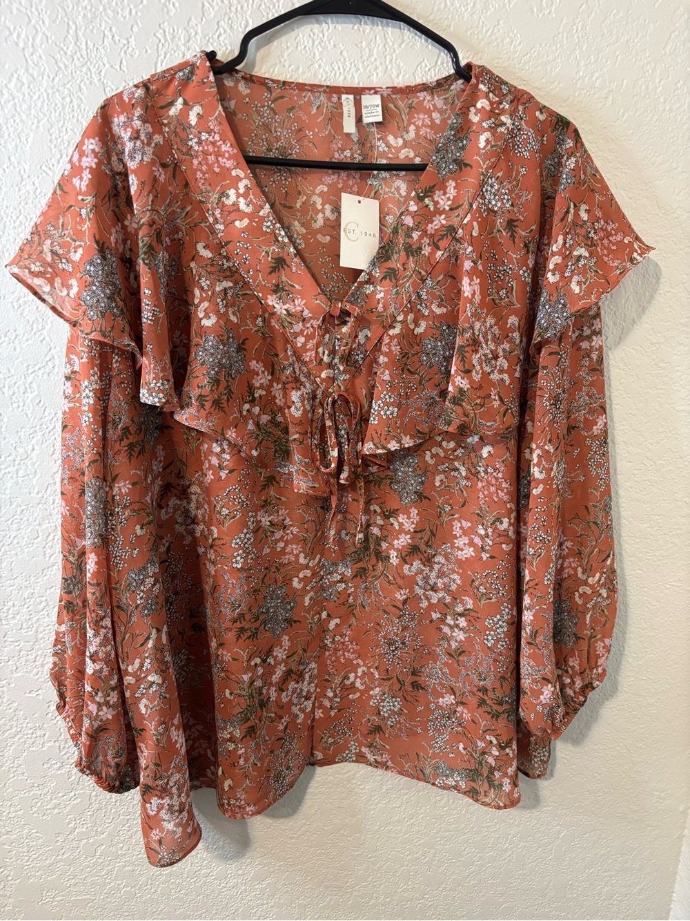 NWT EST 1946 Rust Floral Ruffle Cottagecore Boho Blouse 18/20